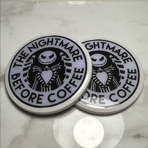 Nightmare Before Coffee Handmade Christmas Coasters (Set of 4) with Cork Base - Picture 3 of 6